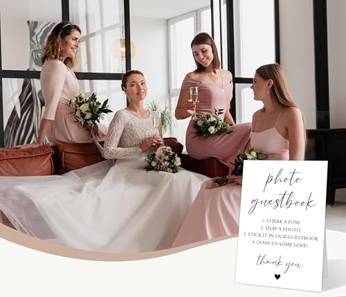 Minimalist Photo Guestbook Sign, White Wedding Signs for Ceremony and Reception, Modern Wedding Signage with Stand, Bridal Shower Table Centerpieces, Engagement Reception Event Party, 10 - color: Photo Guestbook Sign, 10