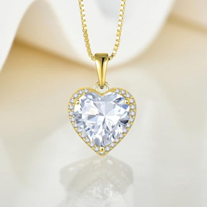 925 Sterling Silver Halo Heart Necklace for Women | Lwsary Love Heart Necklace, Heart Cut Birthstone Jewelry for Her - color: Gold