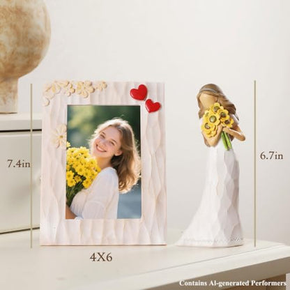 Encouragement Gifts for Women Friends Daughter Kids Inspirational Support | Sunflower Gifts for Women Birthday 6.7" Resin Sculpted Hand-Painted Figurines Home Decor(Frame for Free) - style: Encouragement Set