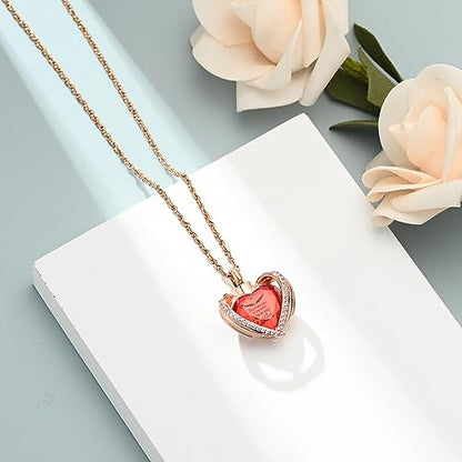 shajwo Angel Wing Heart Urn Ashes Necklace for Women Men | Cremation Jewelry,Birthstone Necklace of Loved One,Memorial Pendant for Human Pet - color: Rose Gold-Red