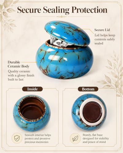 CHONOVO Small Ceramic Keepsake Urn, 1.6'' with Velvet Bag and Box - color: Blue