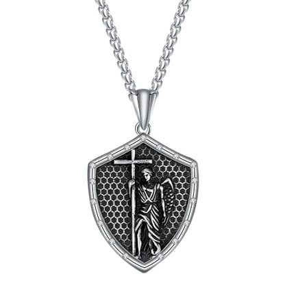 925 Sterling Silver Patron Saint Necklace Amulet Miraculous Medal Pendant Jewelry for Men Women with Friendship Talisman Travel Inspirational Gifts - color: black-D