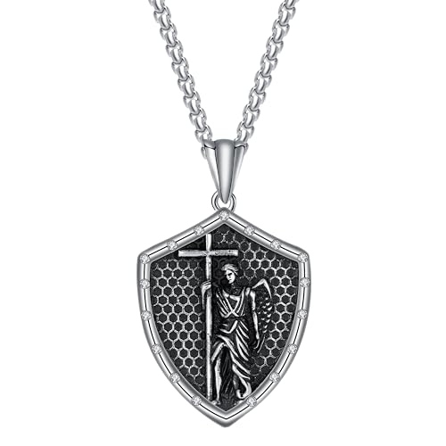 925 Sterling Silver Patron Saint Necklace Amulet Miraculous Medal Pendant Jewelry for Men Women with Friendship Talisman Travel Inspirational Gifts - color: black-D