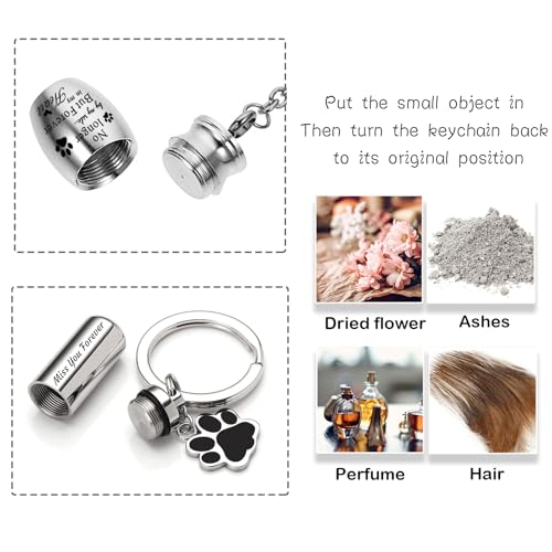 8Pcs Pet Ashes Keepsake Keychain for Dog Pet Ashes Urn Keychain Memorial Cylinder Cat Cremation Jewelry Paw Print Urn Necklace for Ashes (Silver) - color: Silver