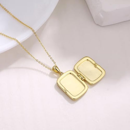 YOUFENG Love Heart Flower Locket Necklace that Holds Pictures Photo Locket Birthday Gifts - style: Square Butterfly Locket