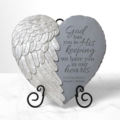 Let's Make Memories Personalized Memorial Garden Stone - Sympathy - Loss of Loved One - Condolences - Indoor/Outdoor - Durable Resin - 3D Wings of Love - Your Wings - style: Your Wings Were Ready