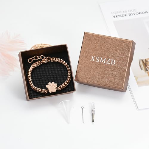 XSMZB Cremation Bracelet for Ashes - Paw Print Cremation Jewelry Pet Dog Cat Stainless Steel Keepsake Memorial Urn Bangle - color: A-Rose Gold