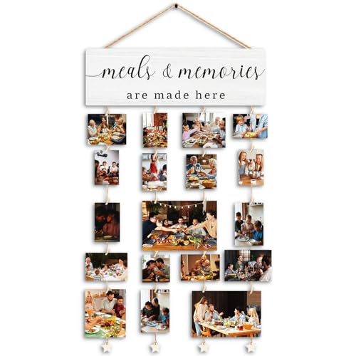 Kitchen Wall Decor,Farmhouse Family Picture Frame | Family Reunion Hanging Photo Display,Housewarming Gifts,Meals & Memories Are Made Here Wood Hanging Photo Holder for Wall - color: Memories