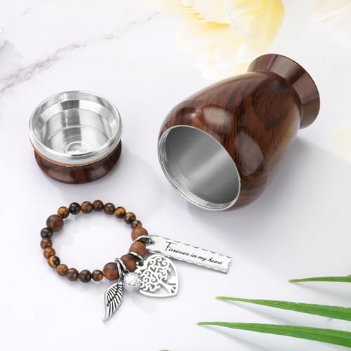 Small Urn for Human Ashes Aluminium Keepsake Memorial | Mini Urn for Ashes, Meaningful Memorial Keepsake Gift, Durable Aluminum Cremation Urn with Elegant Design - style: Wood Grain