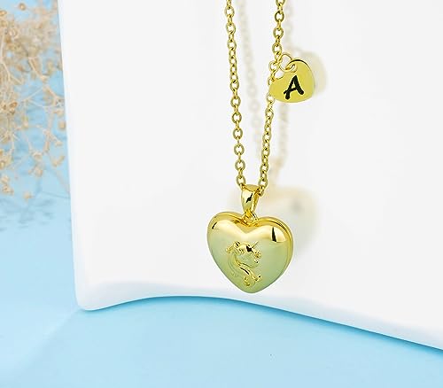 YOUFENG Heart Letter Unicorn Locket Necklace Initial Locket that Holds Pictures Locket Birthday Gifts - color: E