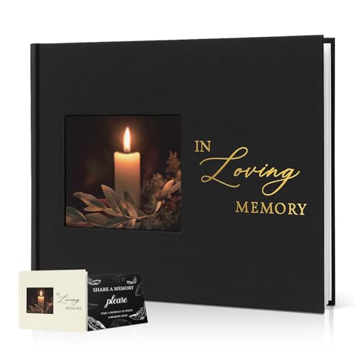 Funeral Guest Book, in Loving Memory Sign in Book with Photo Slot | 330 Entries, Table Sign Card Included, Gold Stamping, Twill-Textured Paper Cover, Celebration of Life Keepsake, 9x7.5", Black - color: Black-i