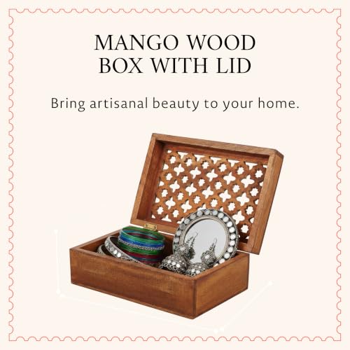 Mela Artisans Trellis Mango Wood Storage Box - Medium Polish, 7.5 in - color: Medium Polish, size: Medium