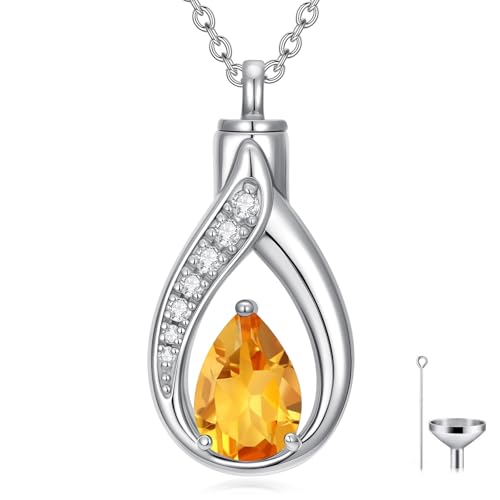Teardrop Urn Necklace for Ashes Birthstone Keepsake Pendant Cremation Jewelry for Ashes Memorial Jewelry Gifts for Loss of a Loved One for Women - style: Nov-Citrine