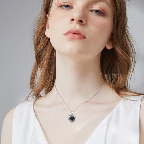 Locket Necklace for Women 925 Sterling Silver Celtic Locket Pendant Necklace Moonstone/Turquoise/Black Agate Heart Shaped Locket Necklace Jewelry Gifts for Women - style: Black Onyx Locket 1