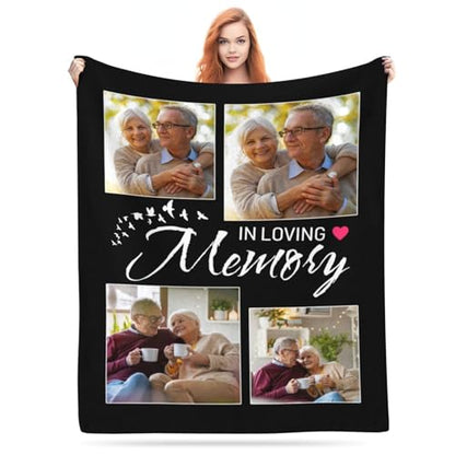 Custom Memorial Blanket with Picture, Customized Picture Blanket Throws for Loss of Mother Father Grandma Grandpa - color: Memorial Blanket 2