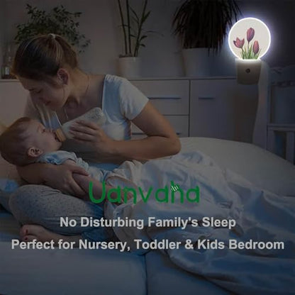 Tulip Night Light Purple Flower Tulips Floral LED Dusk to Dawn Plug-in Nightlight Auto Sensor for Bedroom Bathroom Hallway Living Room - color: Tulips