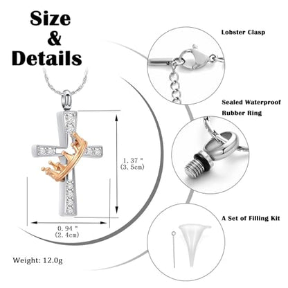 Crown Cross Cremation Necklace Ashes Jewelry Memorial Urn Pendant | stainless steel material, for women men, waterproof sealed ring & lobster clasp keep ashes secure, with a filling tool - color: Customize