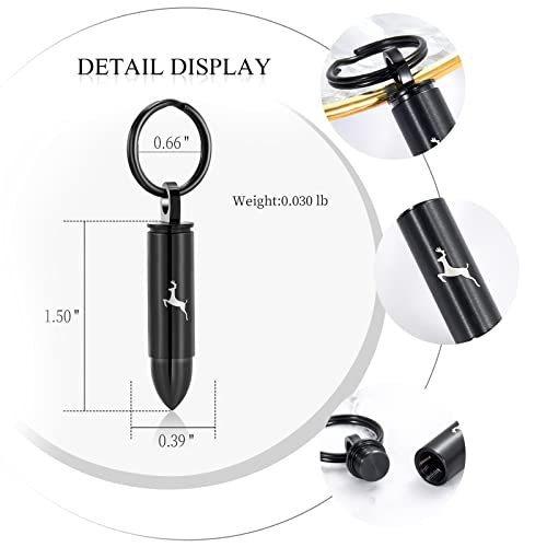 XSMZB Cremation Urn Keychain for Ashes Deer Bullet Keepsake Keychain Pendant Stainless Steel Memorial Jewelry for Women Men - color: Black