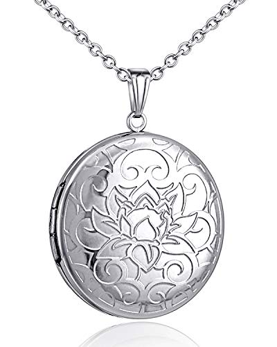YOUFENG Round Locket Necklace thar Holds Pictures Floral Pattern Circle Shape Lockets - color: Floral