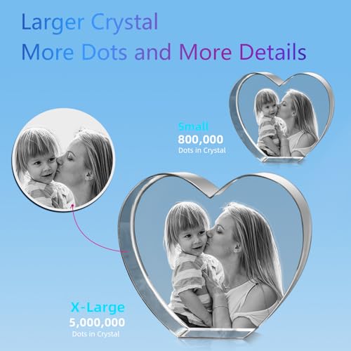 HAN'S LASER 3D Crystal Photo, Personalized Gift with Your Own Photo, Unique Mother’s Day,Birthday Gift for Women, Mother, Wife, Husband, Men(Small Heart) - size: Small Heart