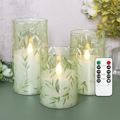 Crystal Club Glass Flameless Candles with Remote Timer - style: Willow Leaves