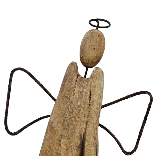 Rustic Wood Angel Figurine Hand Craved Sculpture Tabletop Decor Statue Home - size: 10.8"H