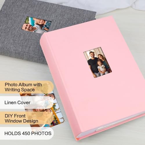 450 Pocket 4x6 Photo Album with Writing Space, Linen Cover, Pink - color: Pink