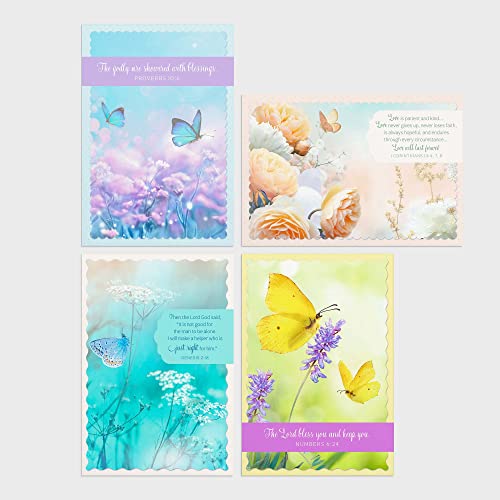 DaySpring - Anniversary Butterflies - 4 Floral Butterfly Designs Assortment with Scripture - 12 Anniversary Boxed Cards & Envelopes (U0063)