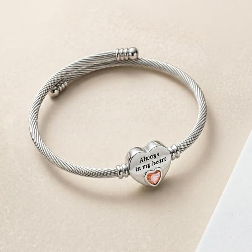 YOUFENG Urn Bracelet for Human Ashes Birthstone Cremation Adjustable Bracelets Stainless Steel Keepsake Cuff Bangle Jewelry for Men Women