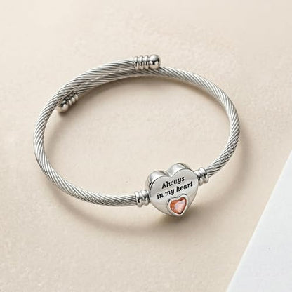 YOUFENG Urn Bracelet for Human Ashes Birthstone Cremation Adjustable Bracelets Stainless Steel Keepsake Cuff Bangle Jewelry for Men Women