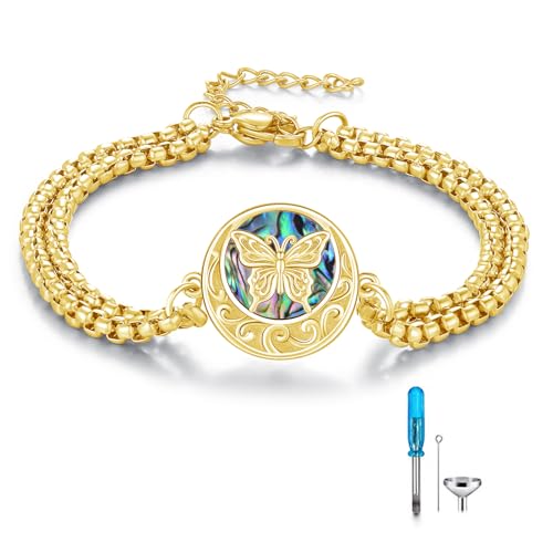 TUGHRA Ashes Bracelet for Women Urn Bracelet for Ashes 925 Sterling Silver Cremation Jewelry Memorial Gifts Keepsake Bracelet - style: Ashes Bracelet-coin-butterfly-gold
