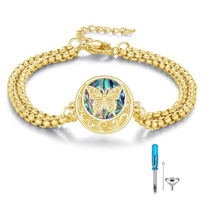 TUGHRA Ashes Bracelet for Women Urn Bracelet for Ashes 925 Sterling Silver Cremation Jewelry Memorial Gifts Keepsake Bracelet - style: Ashes Bracelet-coin-butterfly-gold