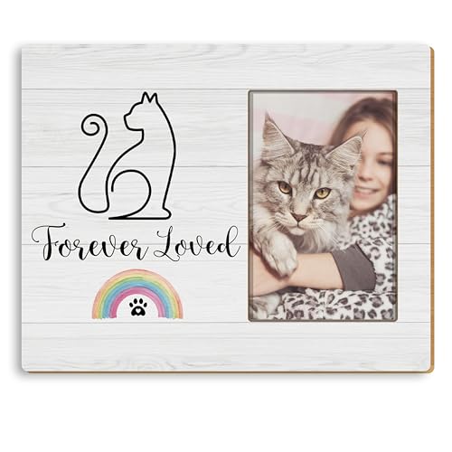 Cat Memorial 4x6 Picture Frame, Remembrance Sympathy Gifts for Loss of Cat, Cats Passing Away Gifts, Forever Loved Kitten Picture Photo Frames for Desk Tabletop Wall Decoration - color: Loved Cat