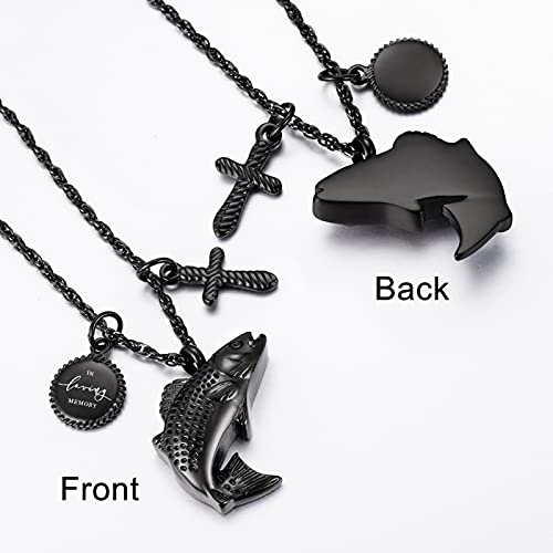Dletay Fish Cremation Jewelry for Ashes Memorial Ashes Keepsake Necklace Urn Necklace Pendant - color: Black-cross