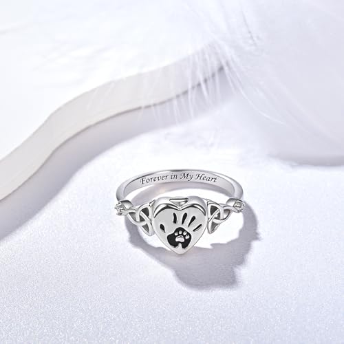 Heart Cremation Ring for Ashes: 925 Sterling Silver Forever in My Heart Carved Urn Keepake Rings Memorial Jewelry for cat and dog - size: 8, style: cat and dog