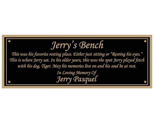 Memorial Bench Plate, Personalized Plaque, Door Name Plate, Building Sign, Engraved Tree Plaque, Custom Engraving, Multiple Sizes and Colors (Black With Gold Writing) - color: Black With Gold Writing