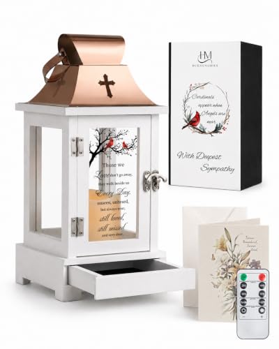 Memorial Lantern with Drawer for Keepsakes, Bereavement Sympathy Gifts for Loss of Loved One Mother Father, Sympathy Lantern Funeral Gifts in Memory of Loved One - color: Those We Love Don't Go Away
