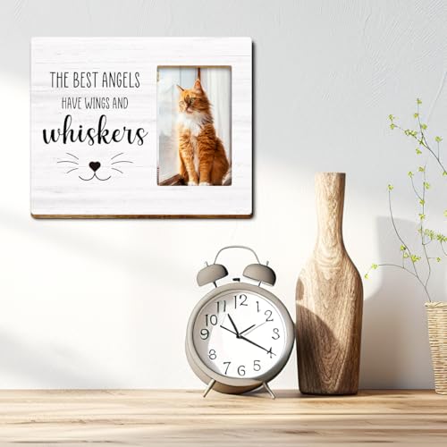 Pet Memorial Gifts for Cat, Sympathy Remembrance Gift for Loss of Cat, The Best Angels Have Wings and Whiskers Wood Picture Frame - style: have wings and whiskers