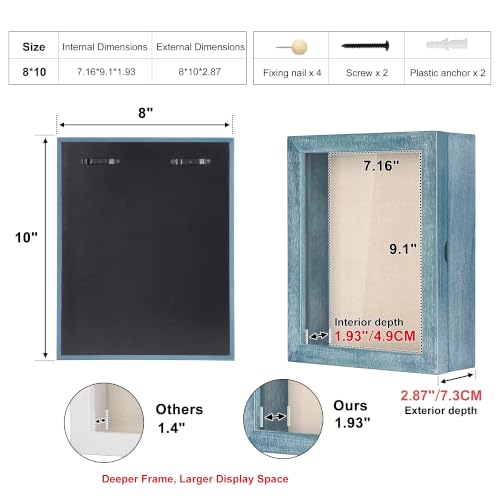 Love-KANKEI Deep Shadow Box 8x10,Solid Wood Frame,Memory Box,Rustic Blue - color: Blue, size: 8 x 10
