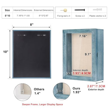 Love-KANKEI Deep Shadow Box 8x10,Solid Wood Frame,Memory Box,Rustic Blue - color: Blue, size: 8 x 10