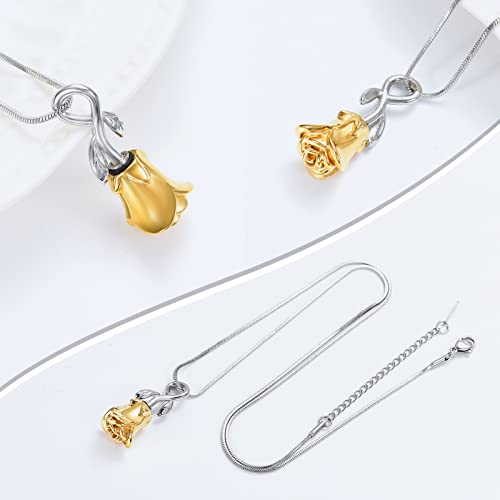 Rose Flower Cremation Urn Necklace for Ashes Stainless Steel Memorial Cremation Ash Jewelry Keepsake Pendant Necklace for Women Girl - color: Gold