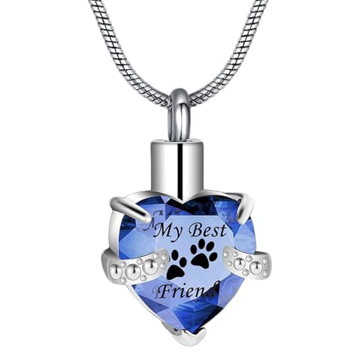 Cremation Jewelry for Ashes for Dog Cat Waterproof Pet Memorial Urn Pendant Necklace for Ashes - color: ZMBF-D Blue