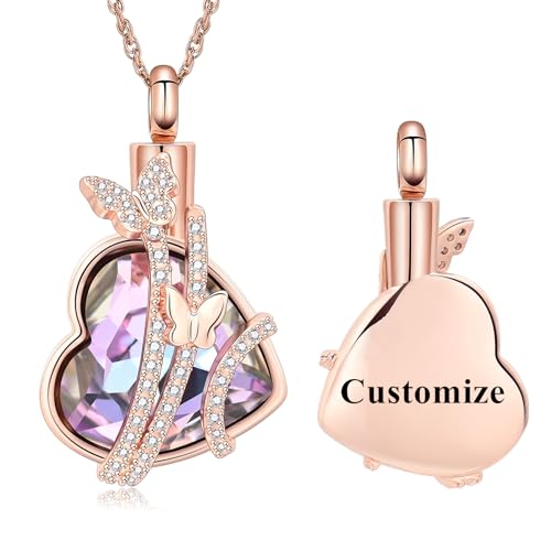 shajwo Butterfly Heart Urn Necklaces Cremation Jewelry for Ashes for Women Men Memorial Human Ashes Pendant - color: Customize-1
