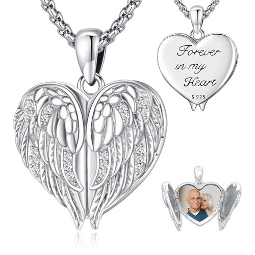 Angel Wings Necklace 925 Sterling Silver Guardian Angel Nurse RN Caduceus Pendant Charm Crystal Angel Jewelry Gifts for Women - style: F-Angel Wings Locket (Silver)