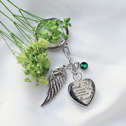 Heart Urn Necklace for Ashes Cremation Jewelry Urn Keychain for Ashes with Birthstone Cremation Keychain - color: May