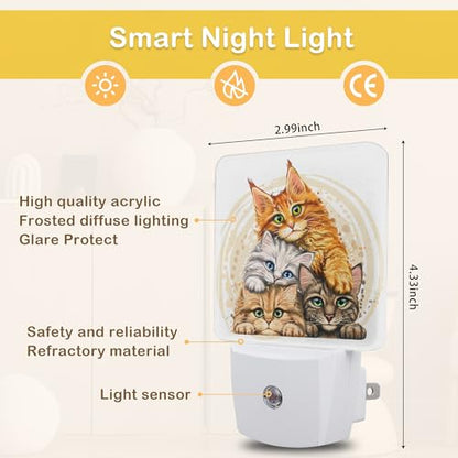 Cute Cats Night Light,Plug in Night Light, Dusk to Dawn Sensor Nightlights for Stairway/Hallway/Kitchen/Bedroom/Bathroom 0.5W - color: Cute Cat