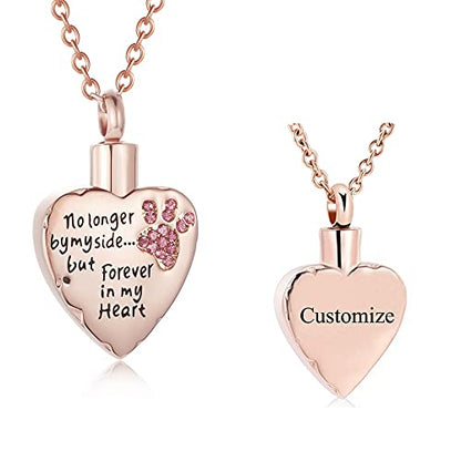 Fashion Pet Cremation Jewelry Stainess Steel Heart Keepsake Ashes Necklace Dog Cat Paw Memorial Urn Pendant - color: Rose Gold-Customize