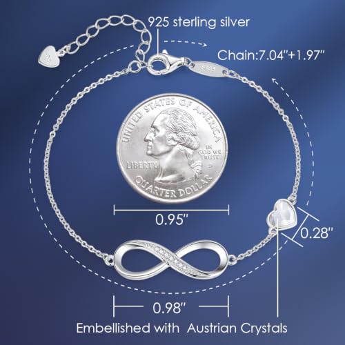 CDE 925 Sterling Silver Infinity Birthstone Bracelet Jewelry Gift for Women | Hypoallergenic,Non Tarnish,Heart CZ,Nickel-Free & Lead-Free,Anniversary Christmas Birthday Idea Gifts for Wife Girlfriend Her - color: Crystal-White