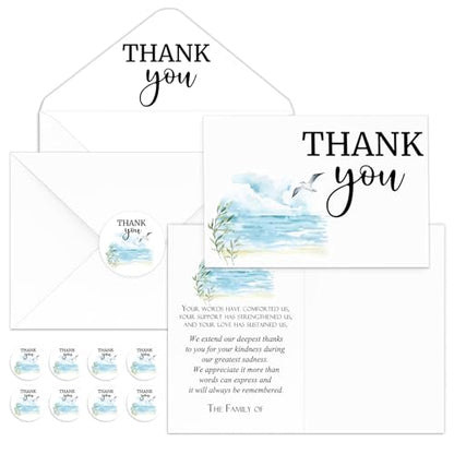 Fumete 50 Set Funeral Thank You Cards, Dove - style: Dove