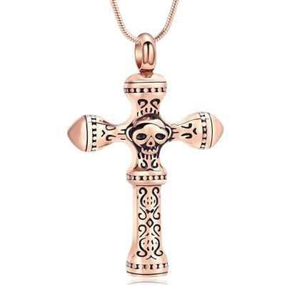 Skull Cross Cremation Jewelry Retro Skull Urn Necklaces for Ashe Stainless Steel Memorial locket Keepsakes Jewelry Human Ash Pendant Jewelry for Men Women - color: Rosegold
